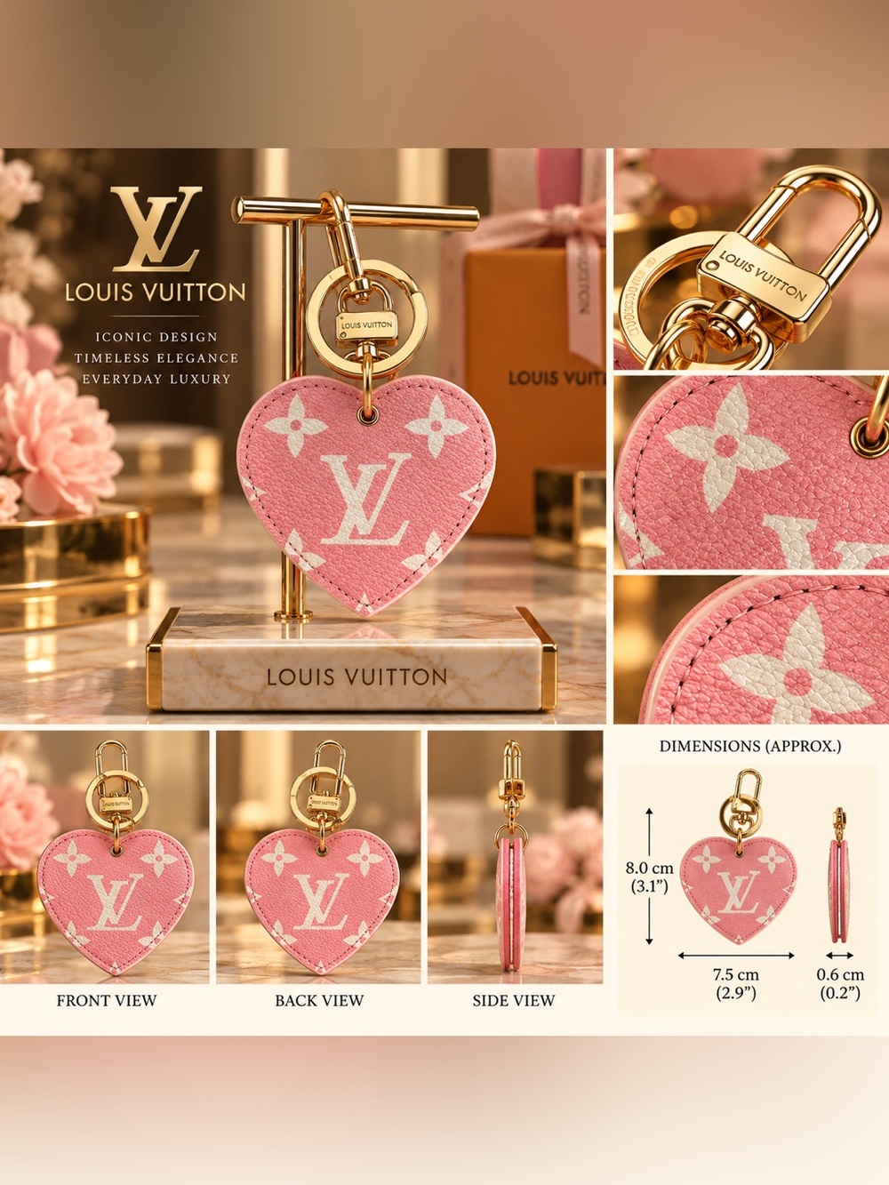 Pink Monogram Heart Key Charm